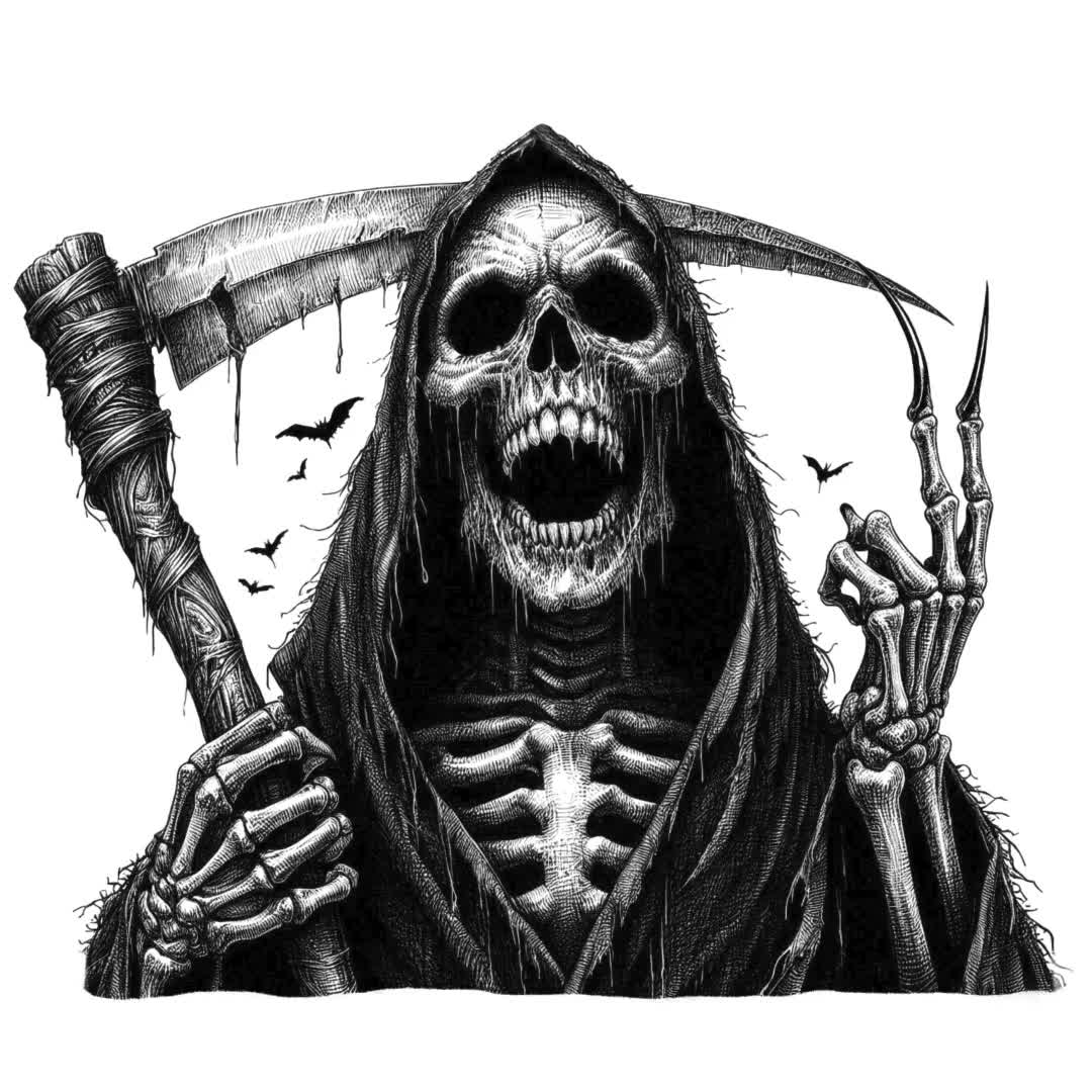 Grim Reaper Pen & Ink Clipart Set, 14 Pngs/jpgs, Terrifying