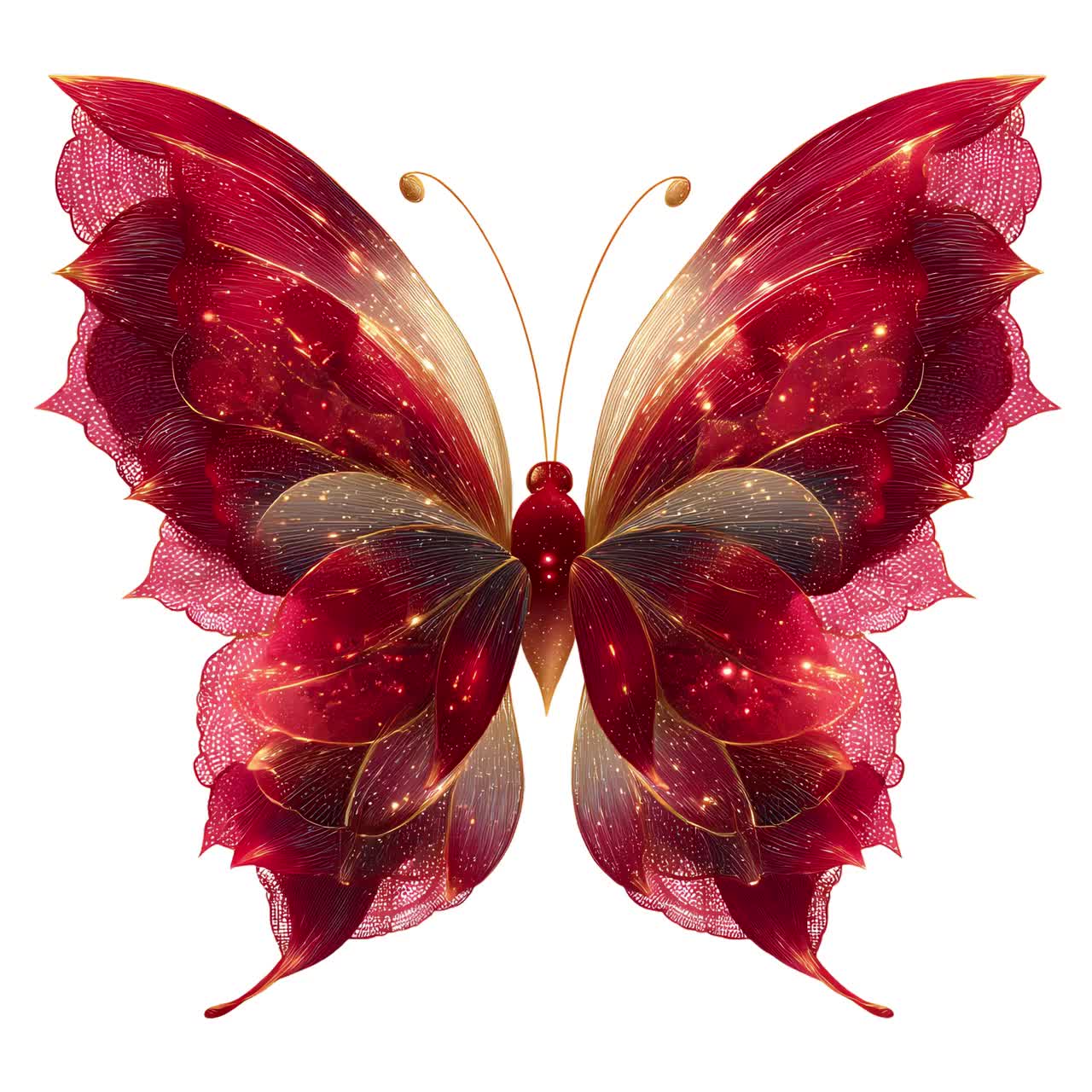 Red Lace Butterfly Clipart Bundle: Ethereal PNG Illustrations