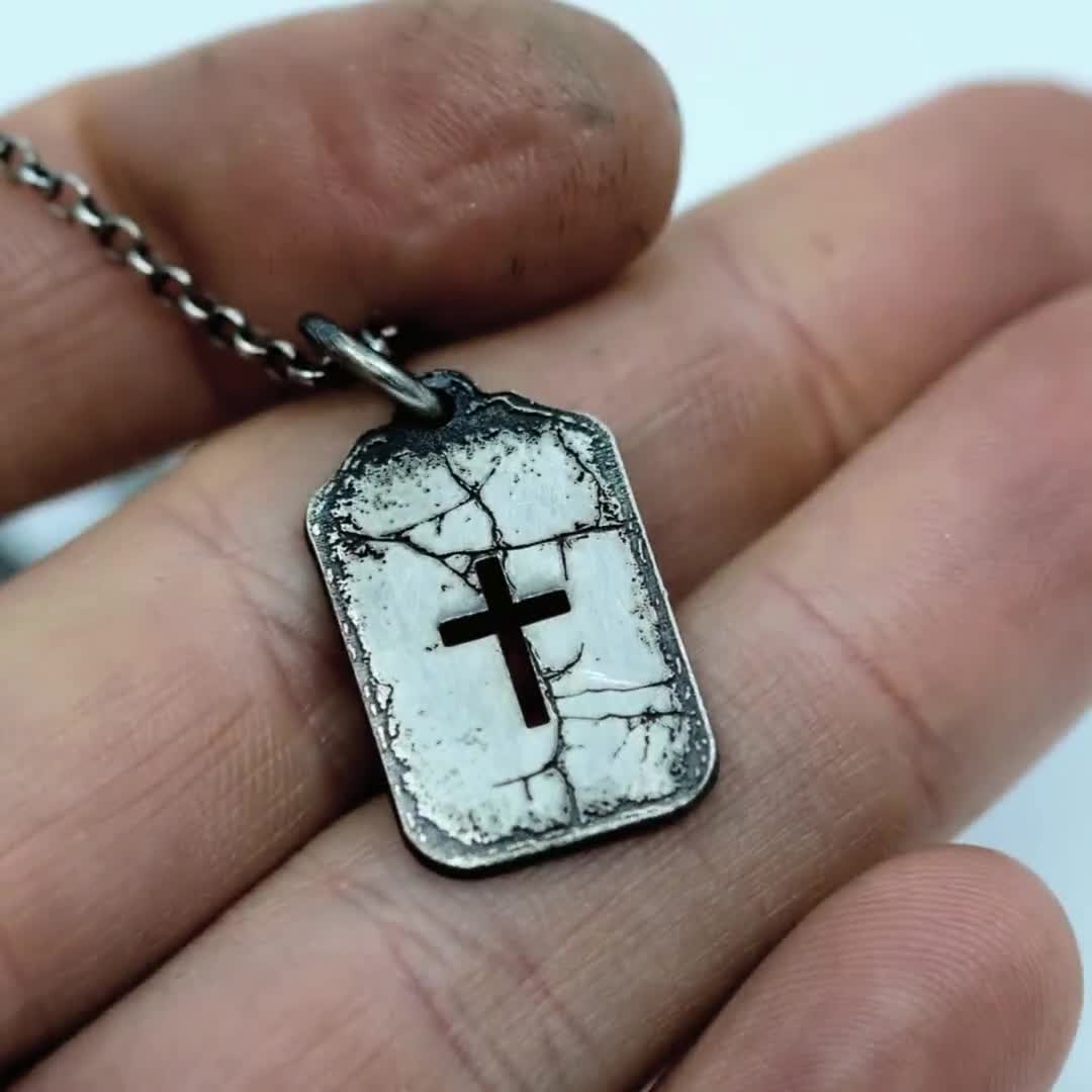 Silver Cross Mens Christian Dog Tag Necklace, Christmas Gifts
