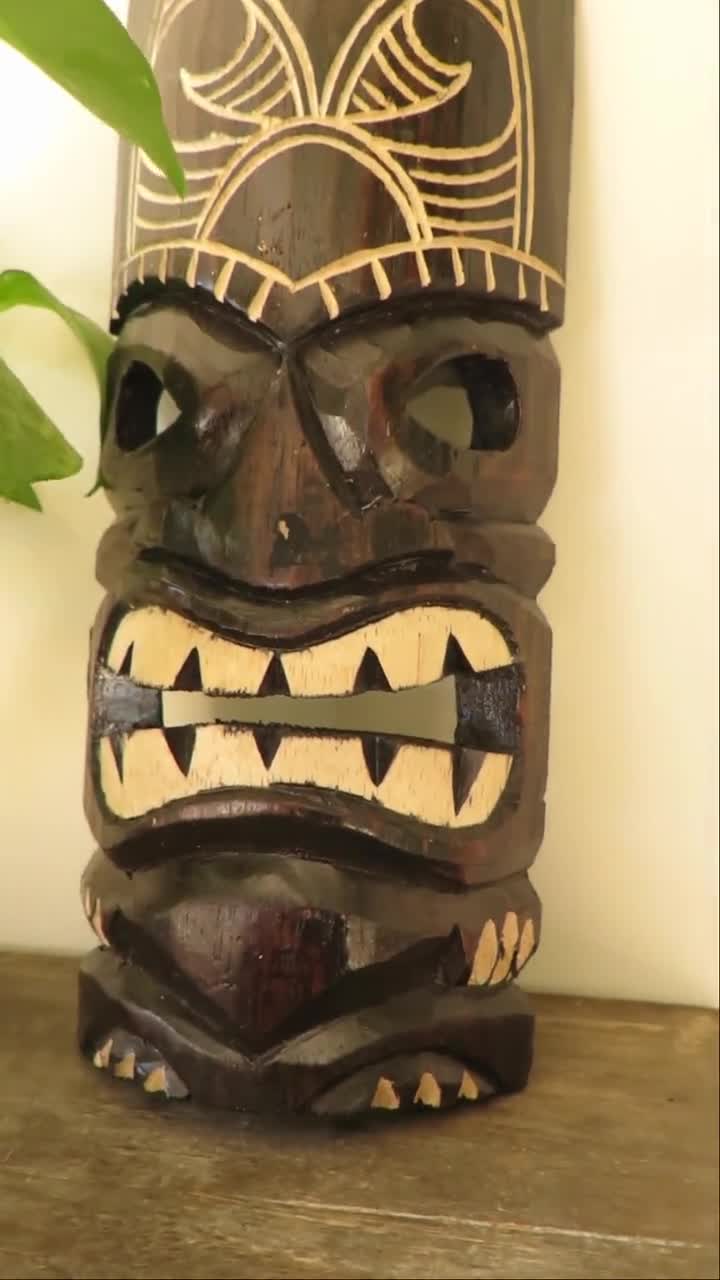 木彫り TIKI ティキ HAWAII ハワイアン ハンドメイド 木製　マスク ハワイ諸島 ハンドメイド 彫刻 木製 12インチ ティキマスク 壁飾り