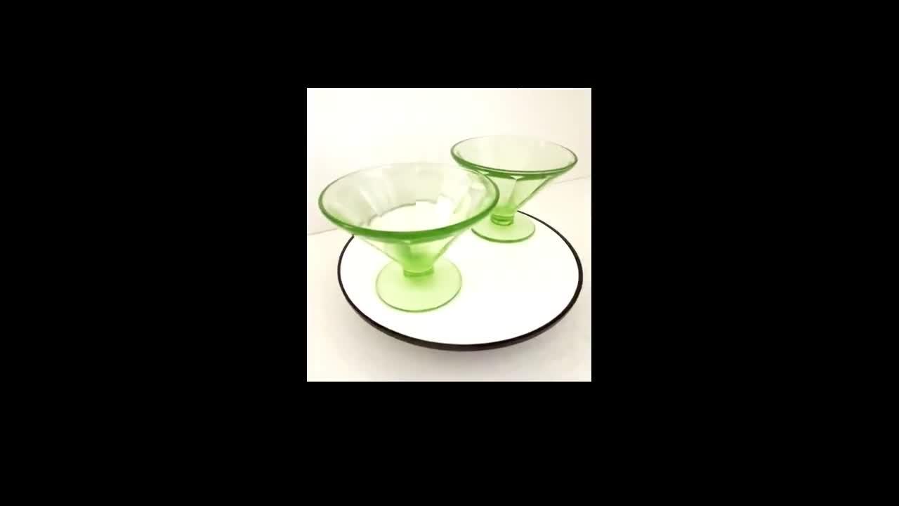 Federal Glass Green Depression Sherbet Dishes, Uranium Vaseline