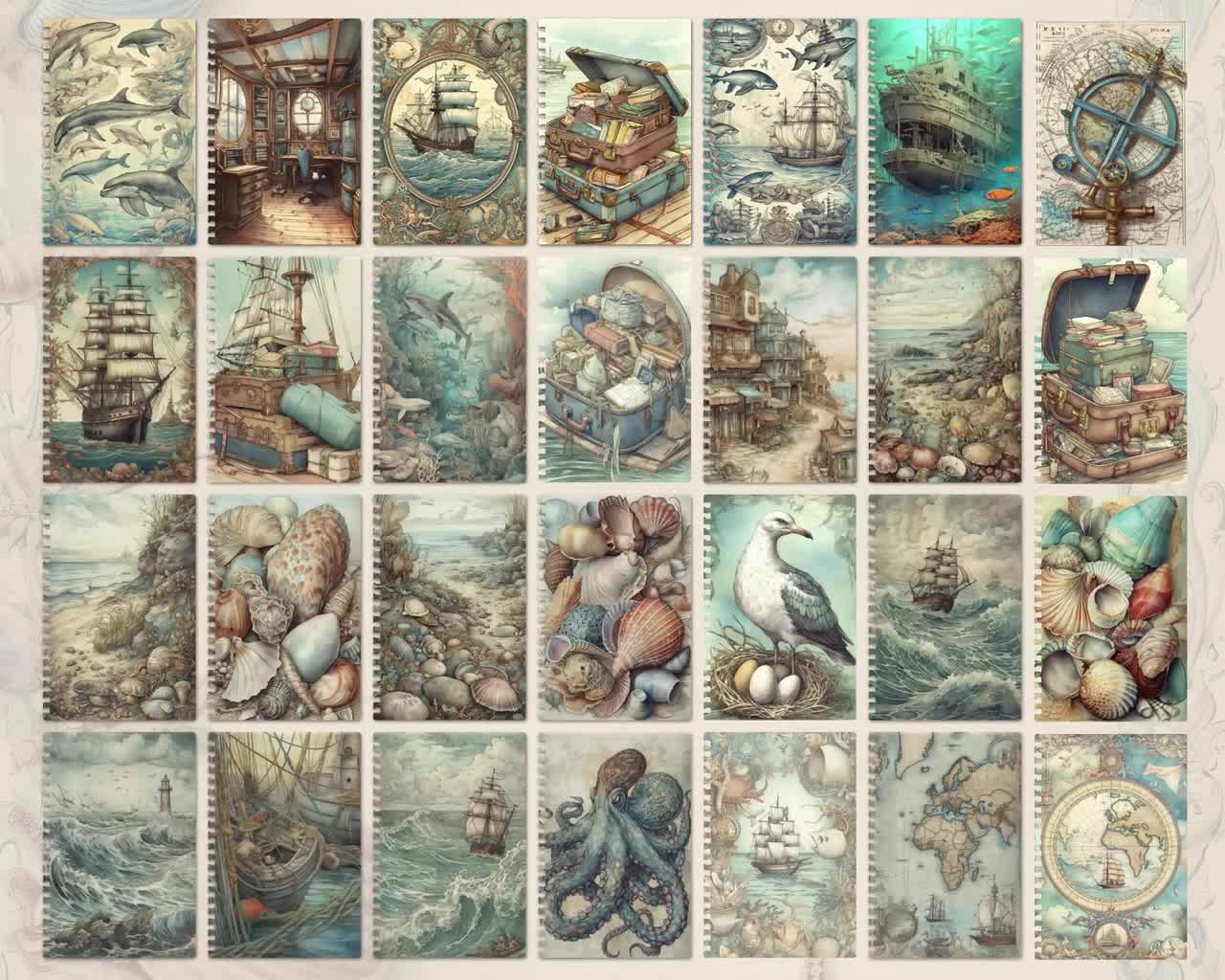 Nautical Junk Journal Kit, Ocean Junk Journal Pages, Nautical Junk