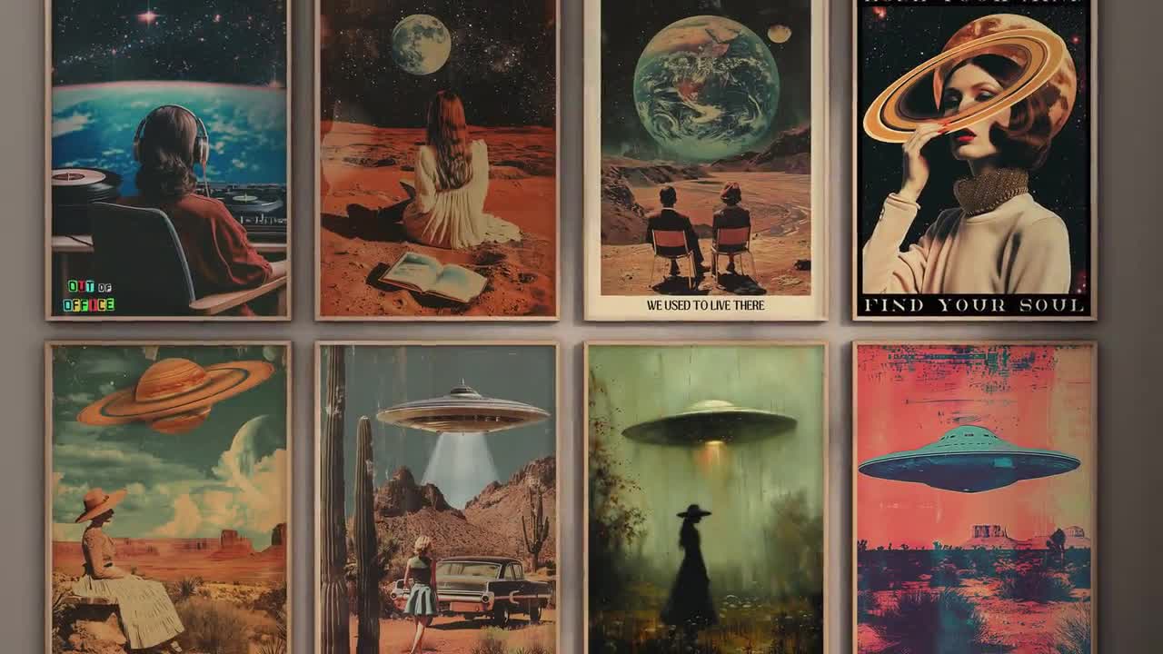 Set of 100 UFO Wall Art UFO Poster Print Alien Wall Art Sci Fi