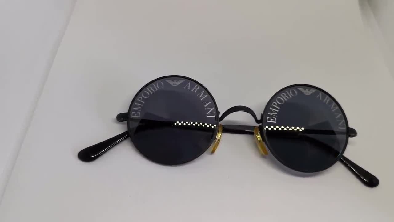 ARMANI Vintage Sunglasses Small Round Black Silver Giorgio Emporio