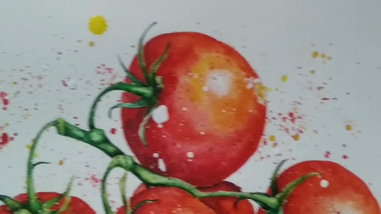 オリジナル水彩画、トマトのオリジナルアート作品、庭の水彩画、食べ物