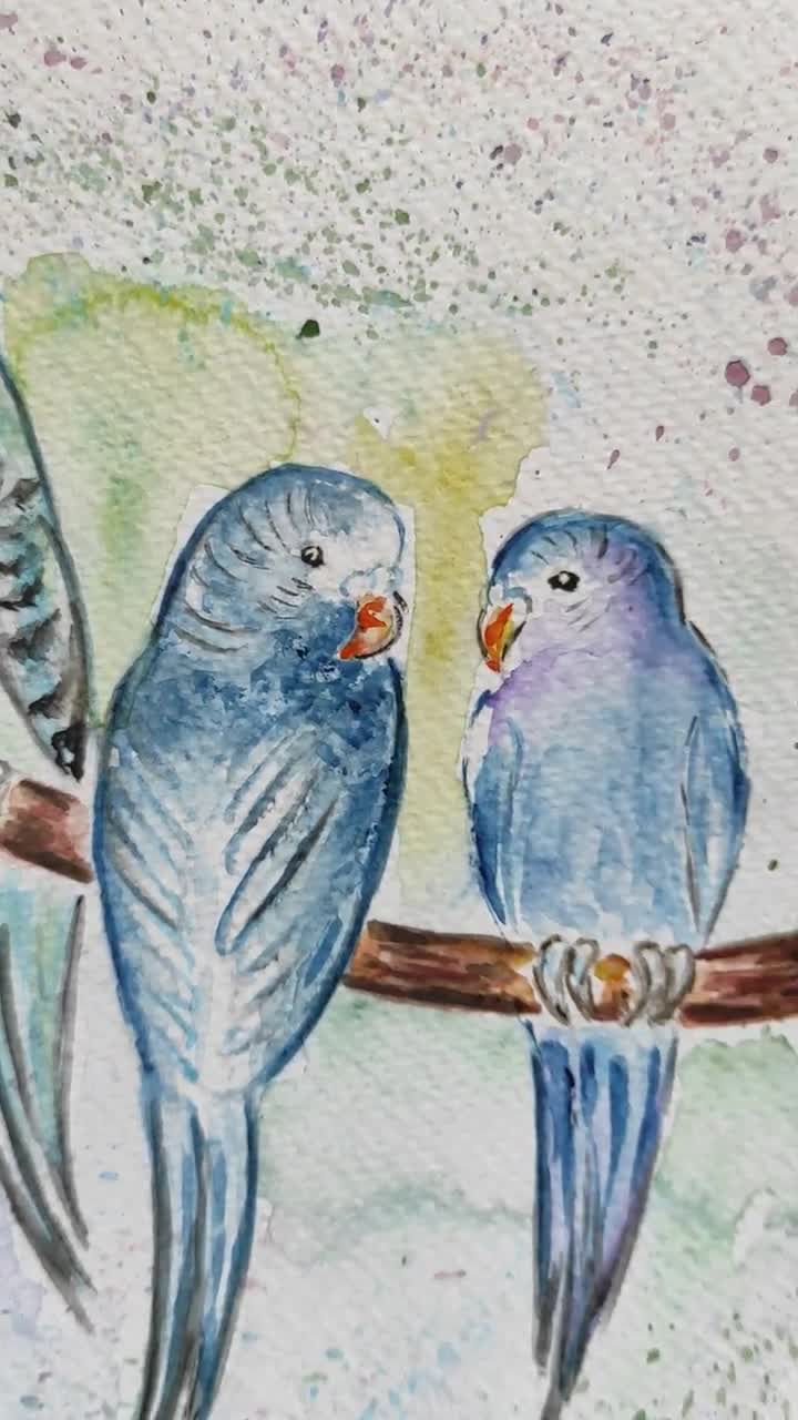 黄色いインコの水彩画 – かわいい鳥のアート – 壁掛けイラスト