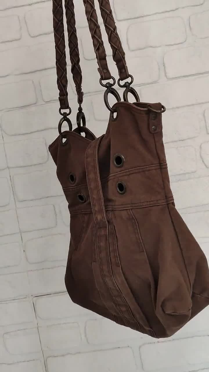 DIESEL Vintage Brown Shoulder Bag With Leather Logo, 00's Y2k Rare