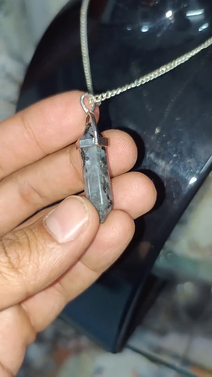 Natural Larvikite Point Pendant, Black Moonstone Necklace, 24