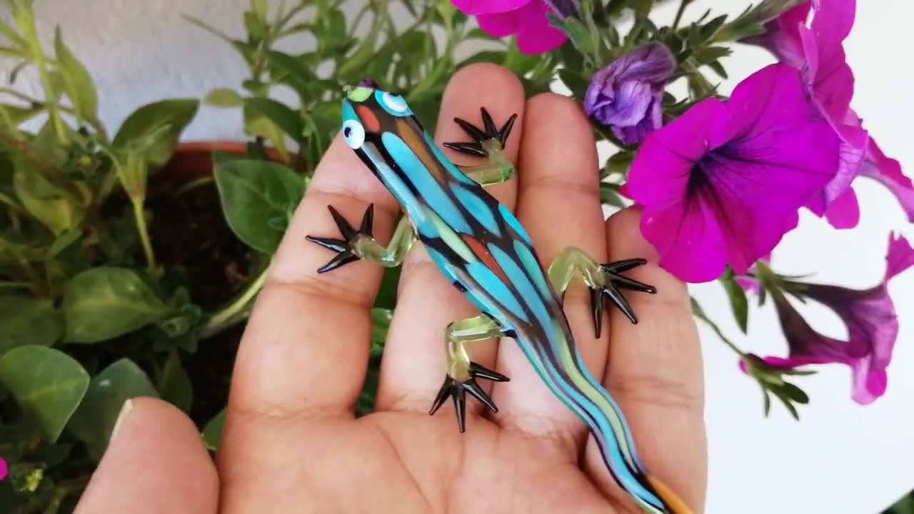 ガラスのトカゲの置物、ガラスのトカゲの飾り、ムラーノガラスのトカゲ