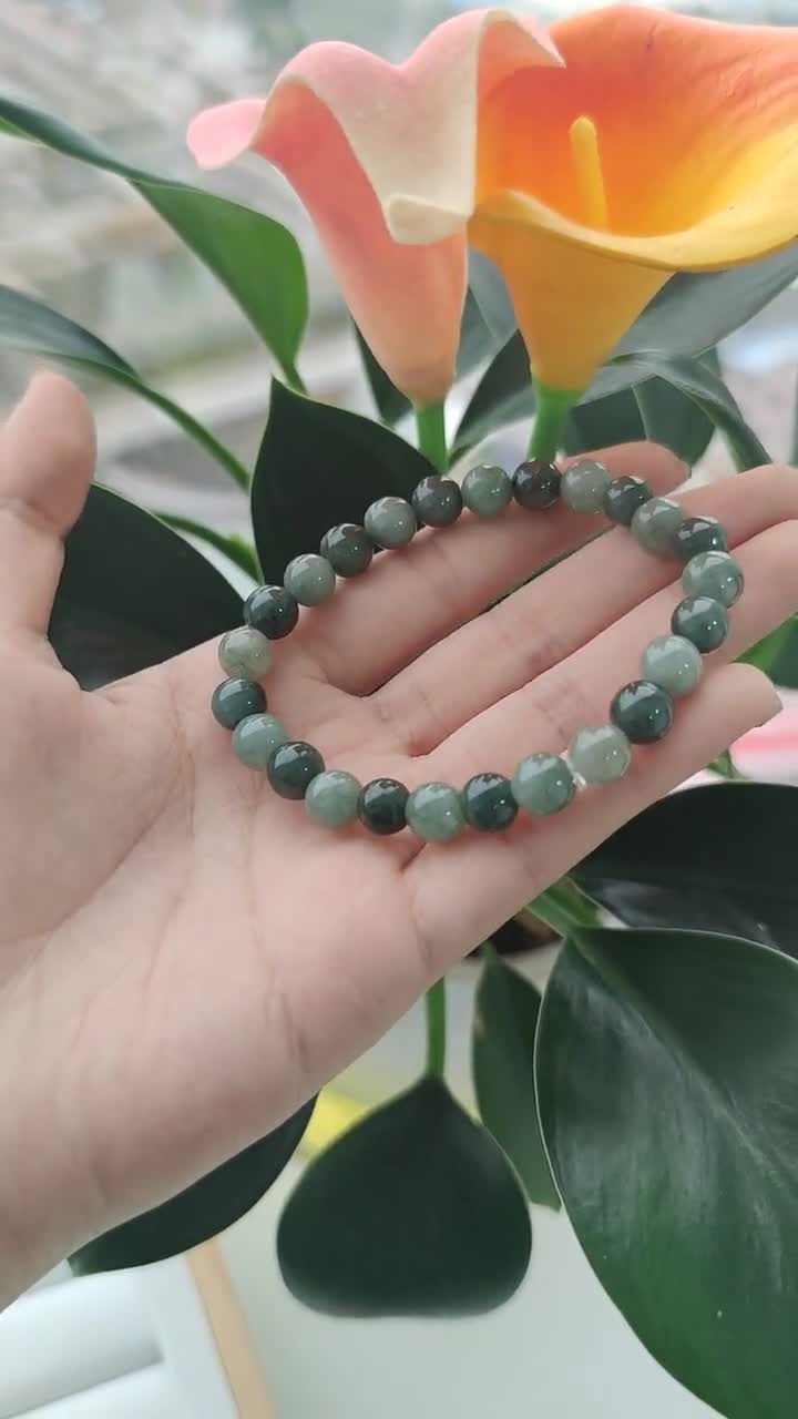 8mm 本物の翡翠ビーズブレスレット - 100%天然翡翠宝石 - Etsy 日本