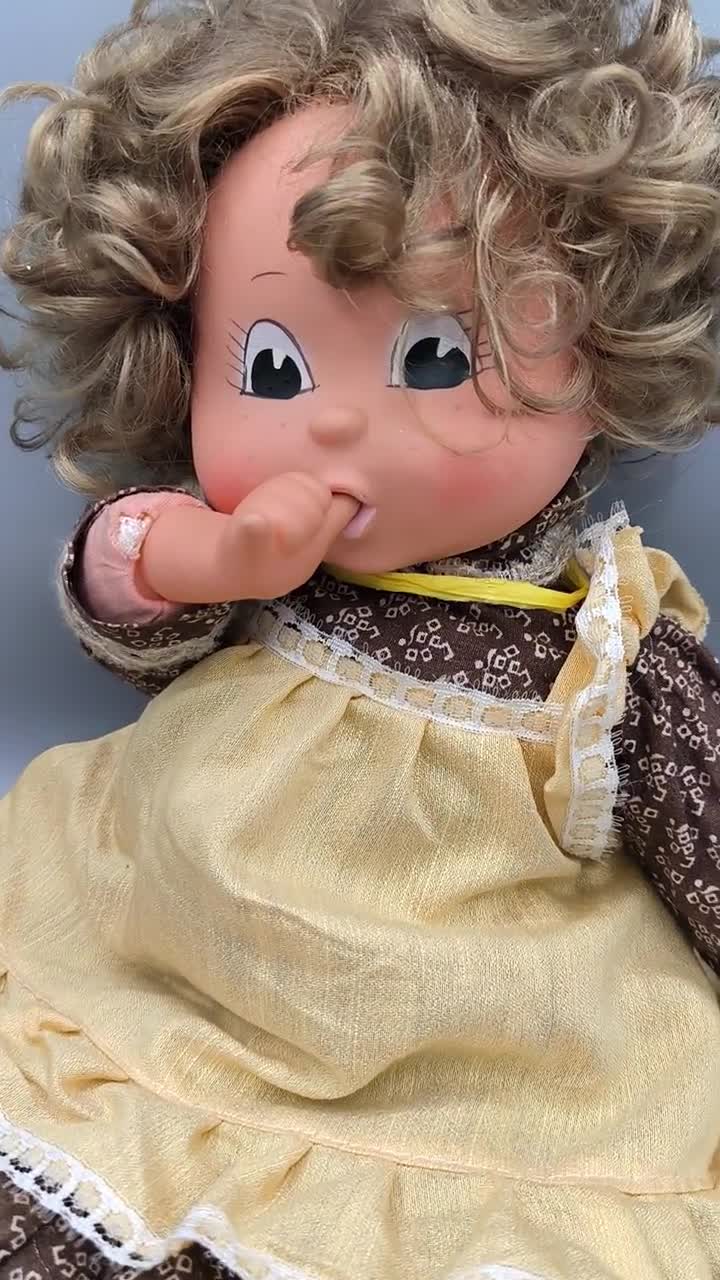 Vintage Sekiguchi Doll 1970s, Large Doll Holding Finger in Mouth