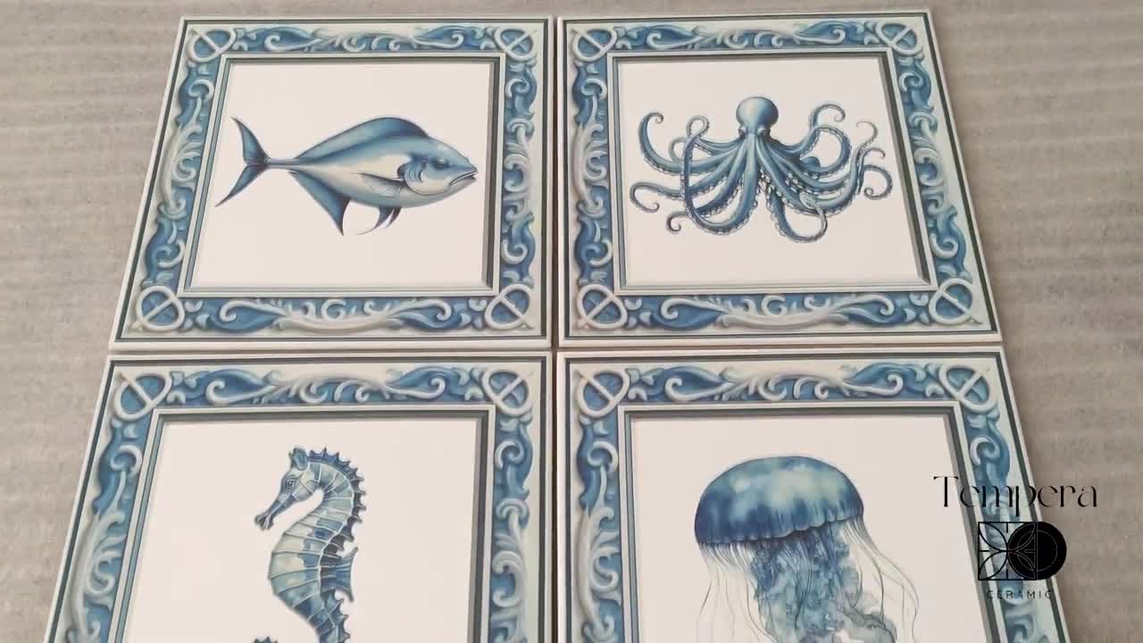 Seaworld Animal Accent Tiles: Nautical Backsplash Tiles, Set of