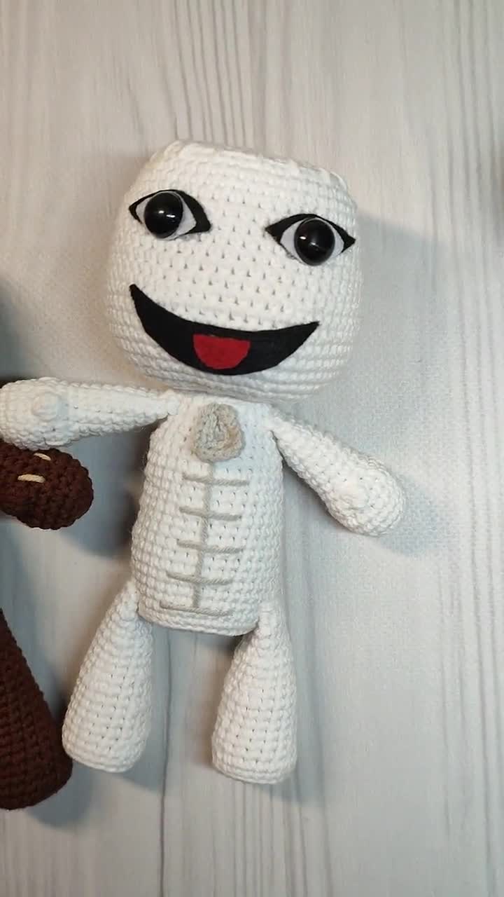 Sackboy Crochet Brown and White Custom Plush Doll Little Big