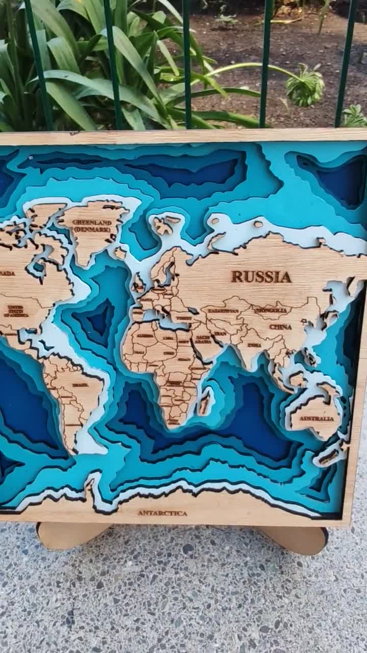 デジタルスクエア 3D 世界地図、6 層パネル、レーザーカット ファイル