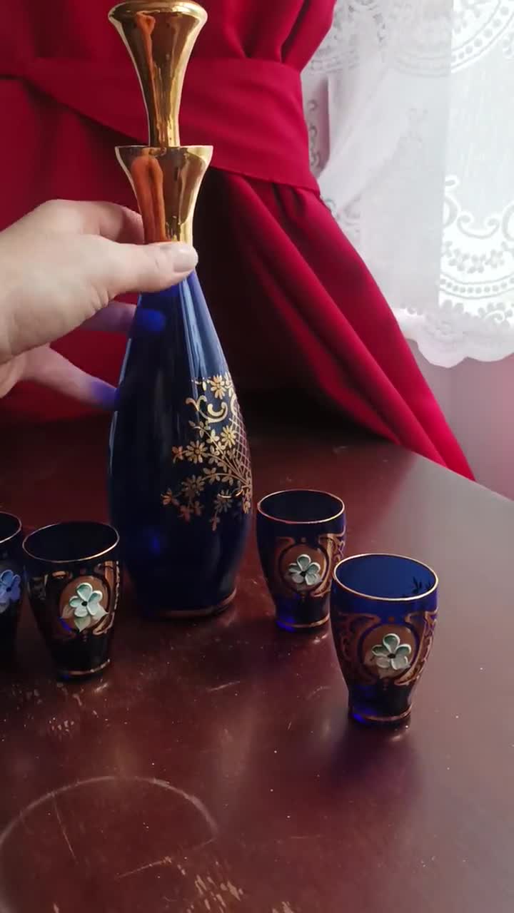 Salviati Venetian Murano Glass, Vintage Cobalt Blue Decanter Set