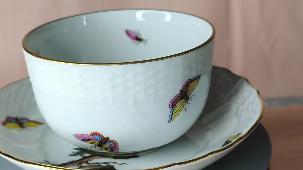 ヘレンド コーヒーカップ＆ソーサー ロスチャイルド鳥 手描き磁器