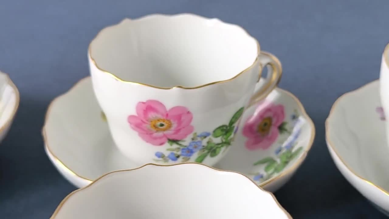 1x Meissen Espresso Cup Blue Crossed Swords Coffee Cup With Saucer