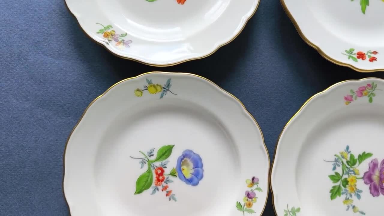 1 X Meissen Plate Blue Crossed Swords Flowers Motive Hand Painted