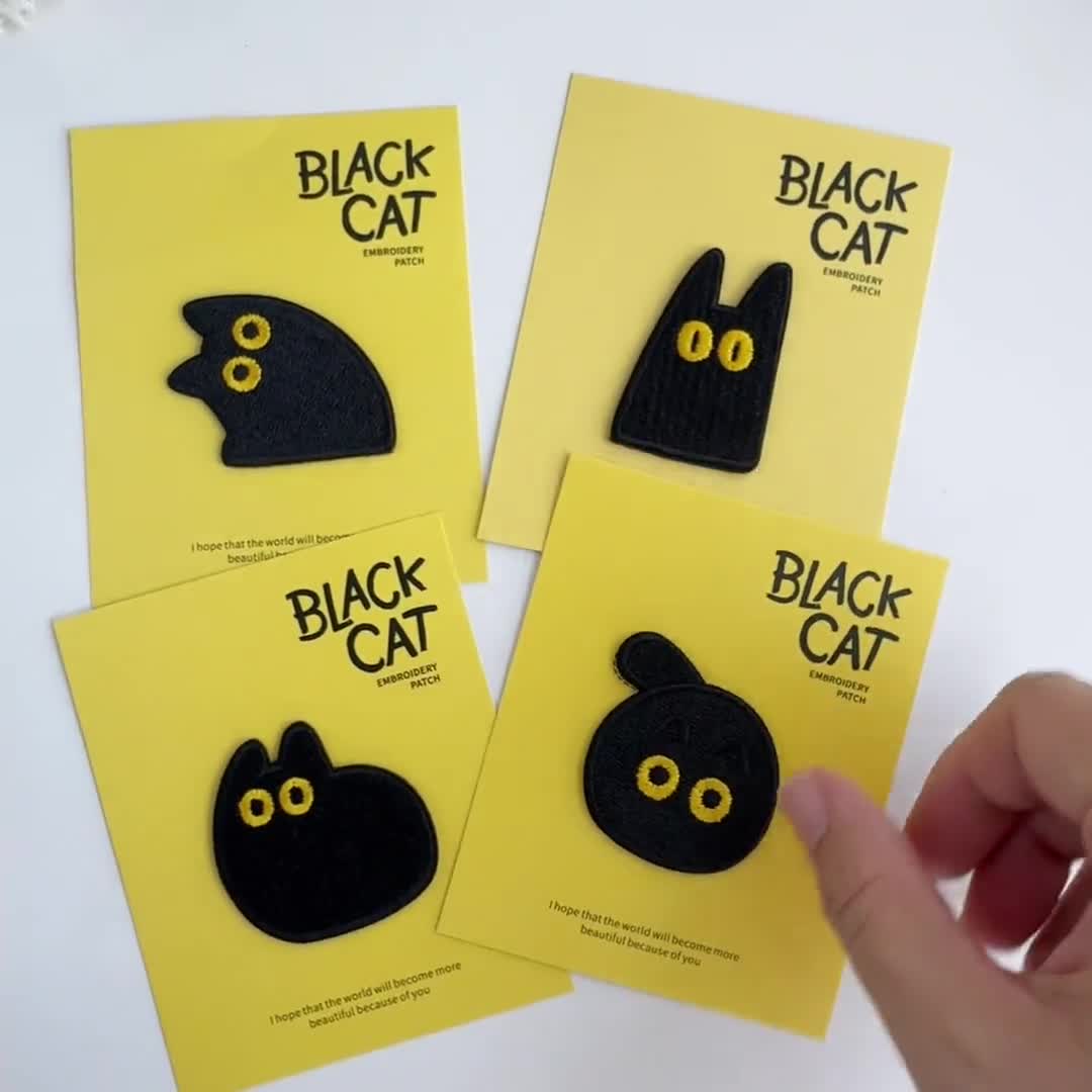黒猫の刺繍ワッペン：粘着式DIYアップリケ - Etsy 日本