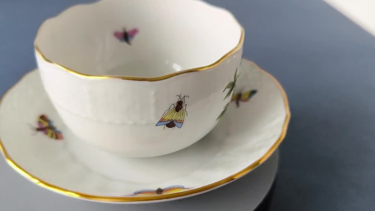 ヘレンド コーヒーカップ＆ソーサー ロスチャイルド鳥 手描き磁器