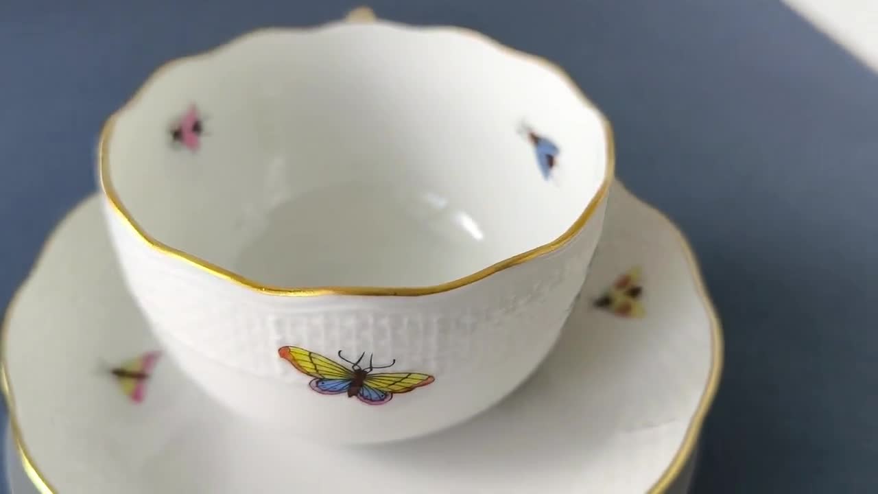 ヘレンド コーヒーカップ＆ソーサー ロスチャイルド鳥 手描き磁器