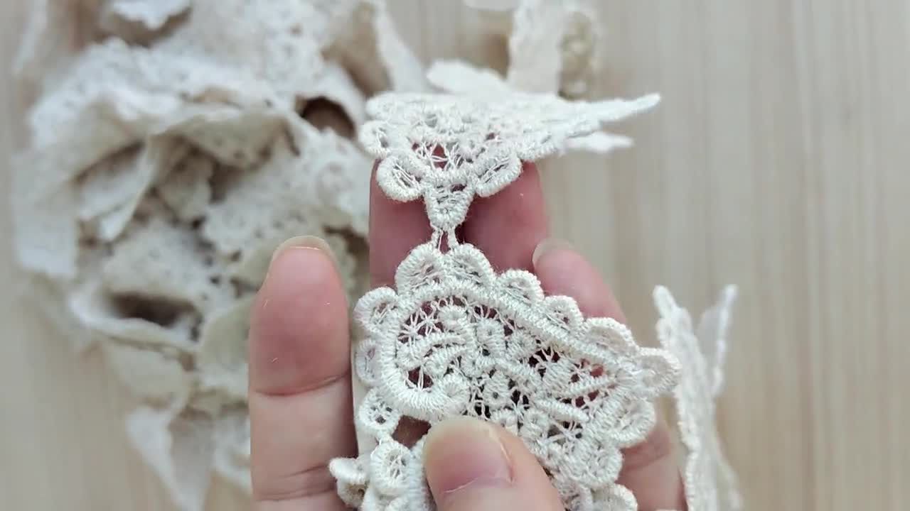 Beige Cotton Lace Trim, Ecru Love Heart Lace Trim, Crochet Sew on