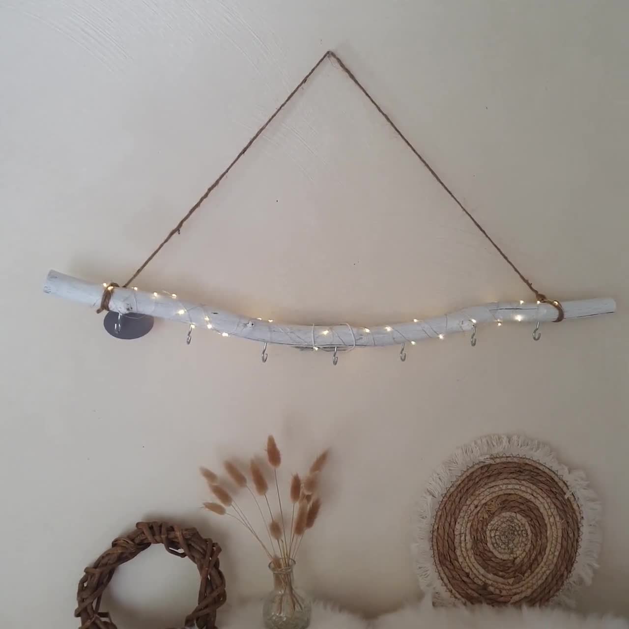 DIY Fensterdeko zum Hängen-Deko Ast mit Haken & Lichterkette 60,70 und 80cm | Hängedeko fürs Fenster