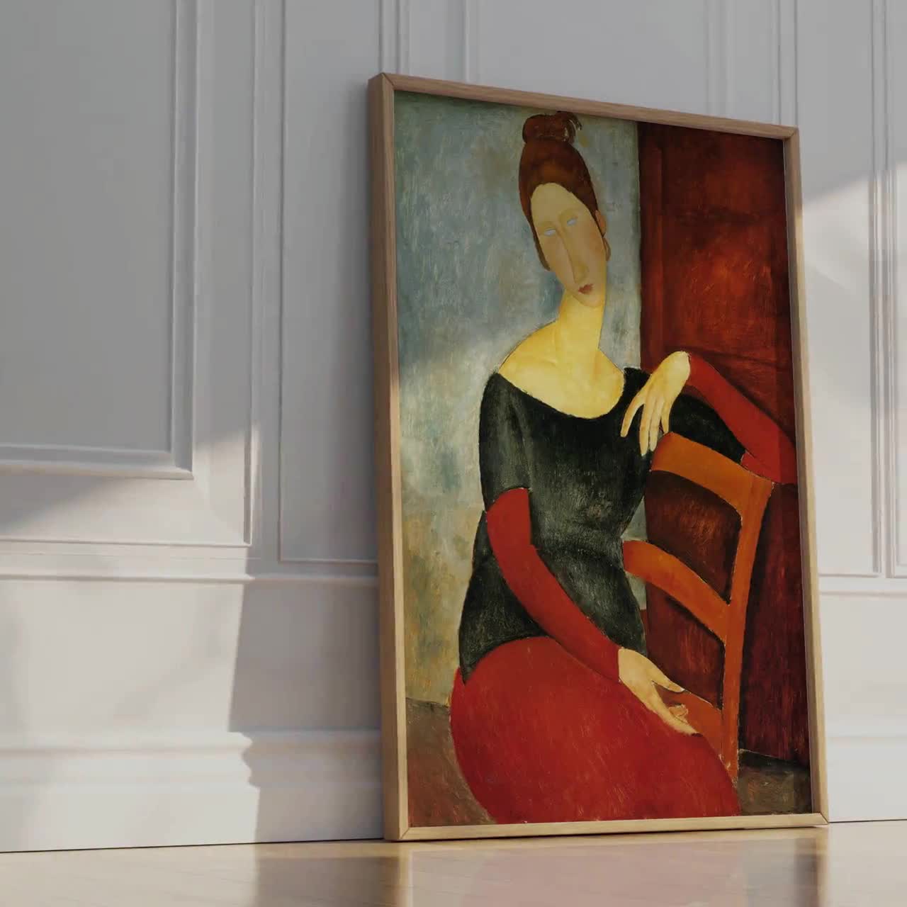 モディリアーニの「赤い椅子の女」の版画：モダニズムの肖像画、優雅な