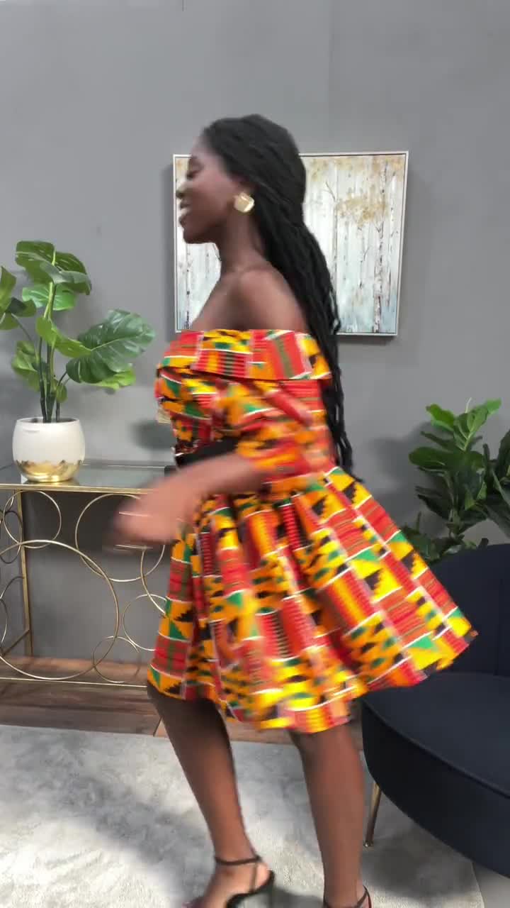 aniyah african ankara frilled shoulder knee length dress print midi dress, african clothing, african print dress, ankara dress, Off fit and flare Bridal Robes