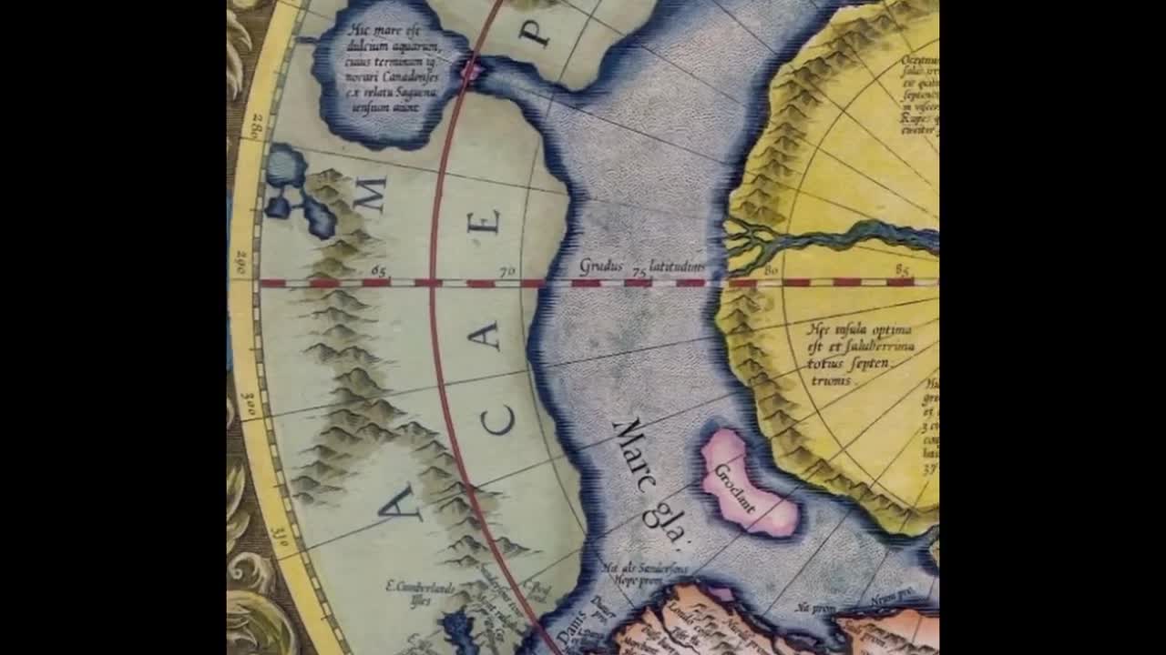 フラットアース ハイパーボレア 北極 世界地図 キャンバスポスター XL