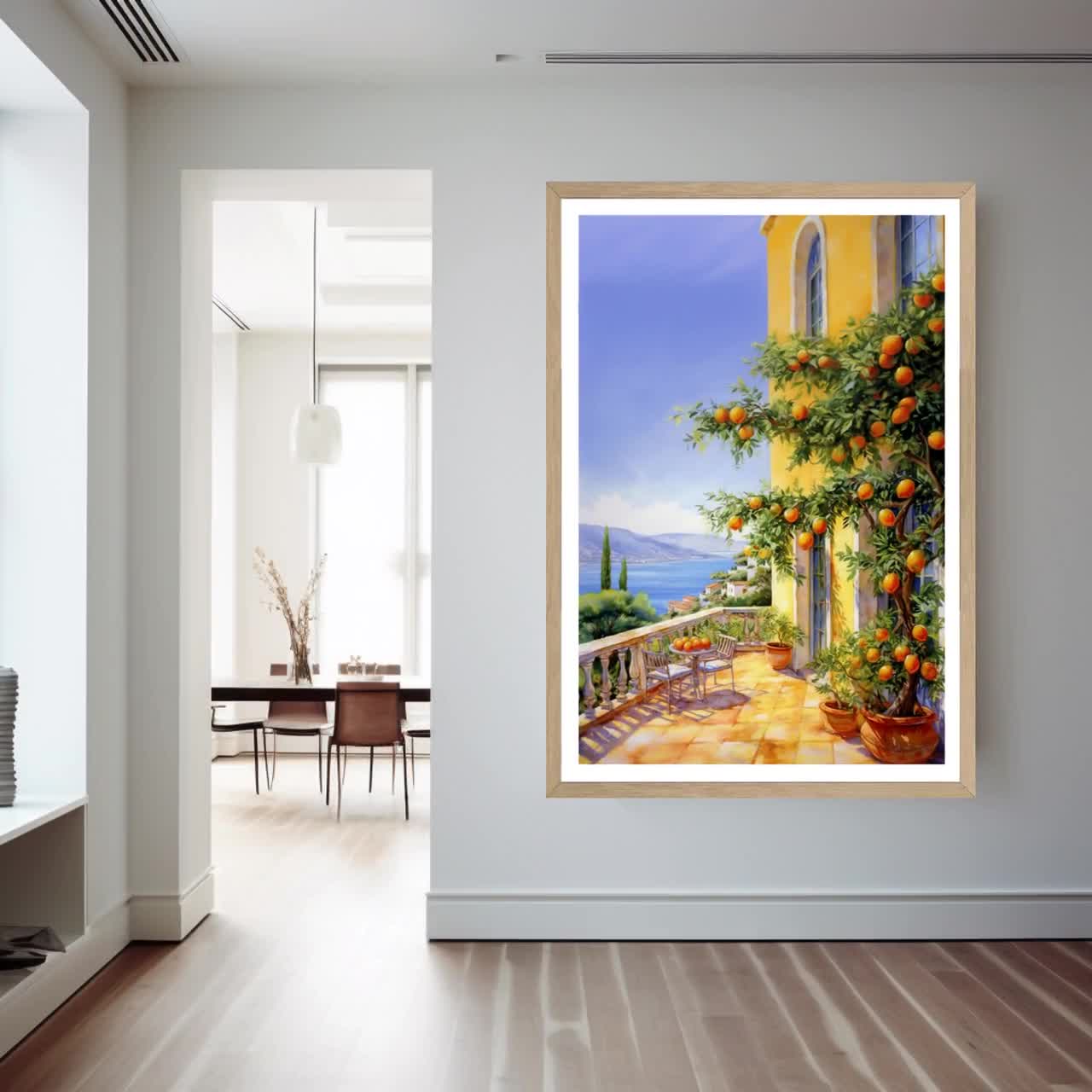 Amalfi Coast Watercolor Painting: Mediterranean Orange Tree