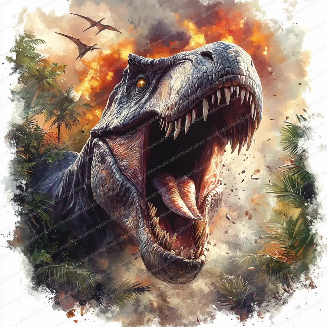 24枚のT-Rexの口を開けたクリップアート | 恐竜の咆哮アート | 印刷