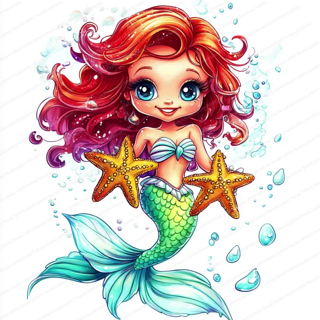 16 漫画人魚クリップアート | 人魚の女の子の水彩画アート | 印刷可能
