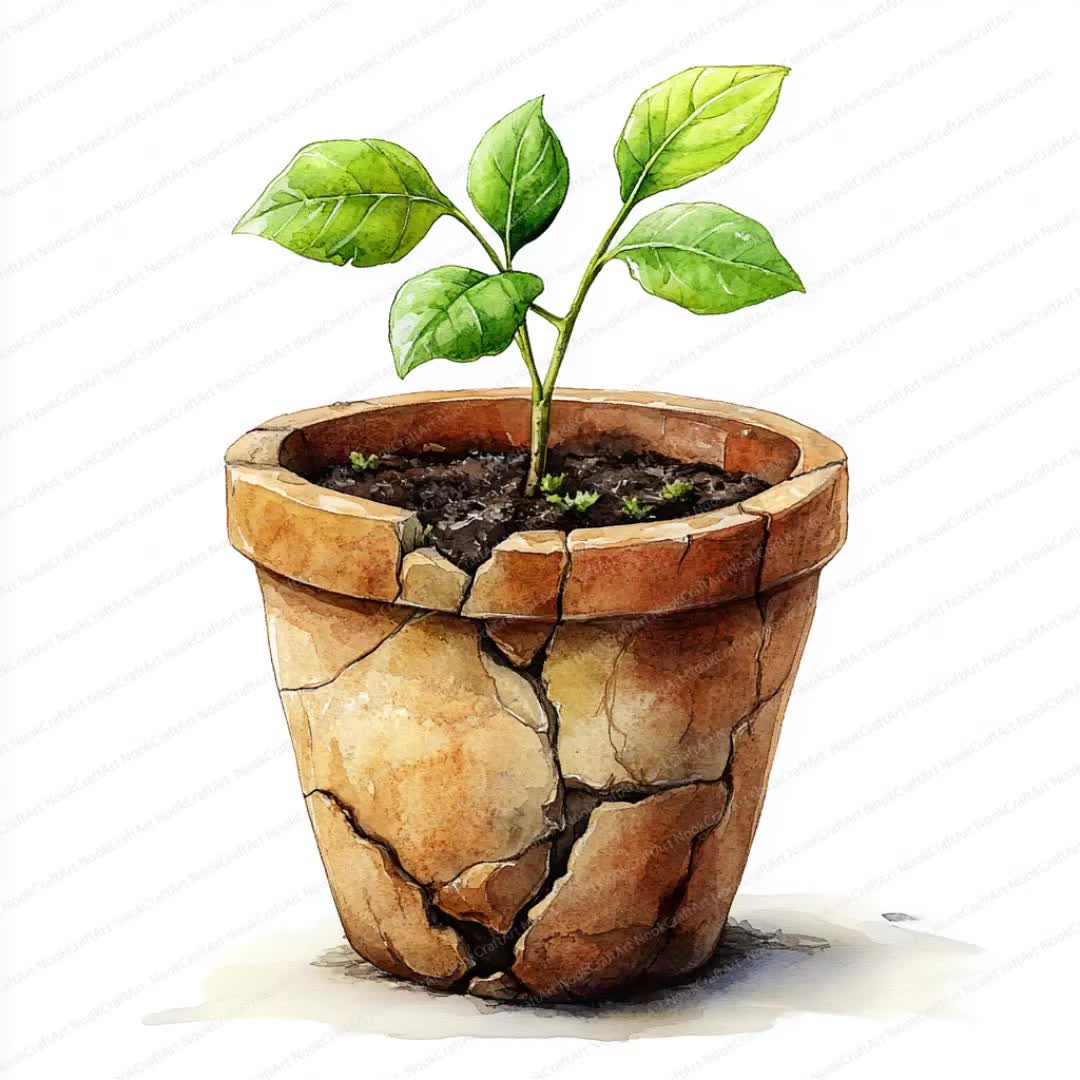 壊れた植木鉢のクリップアート 20 枚 | 芽吹く植物のイラスト | 印刷