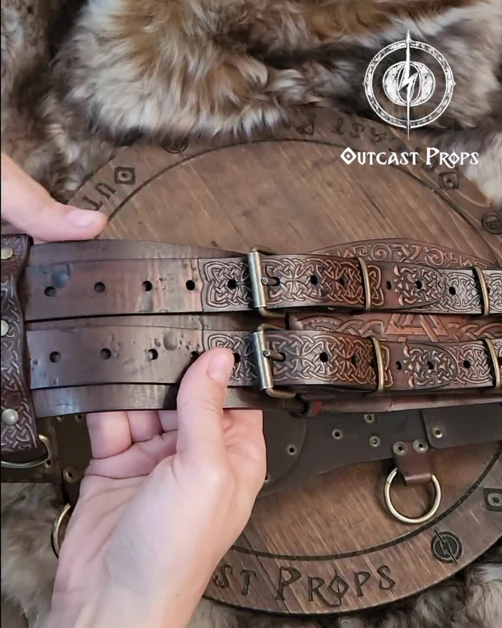 Leather Viking Wide Belt Valknut Custom Centerpiece Medieval LARP