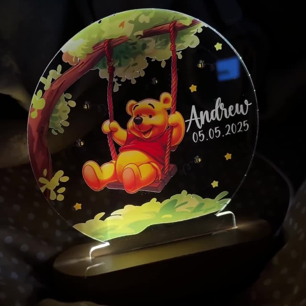 Personalized Winnie the Pooh Night Light for Kids – Custom Name