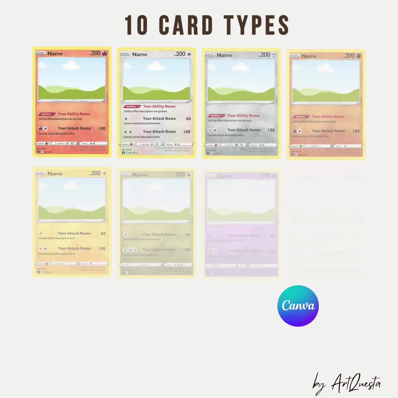 カスタムポケモンカードテンプレート、編集可能なTCGカード