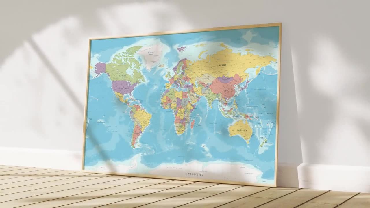詳細な印刷可能な世界地図ポスター - ホームスクールや教室向けの地図