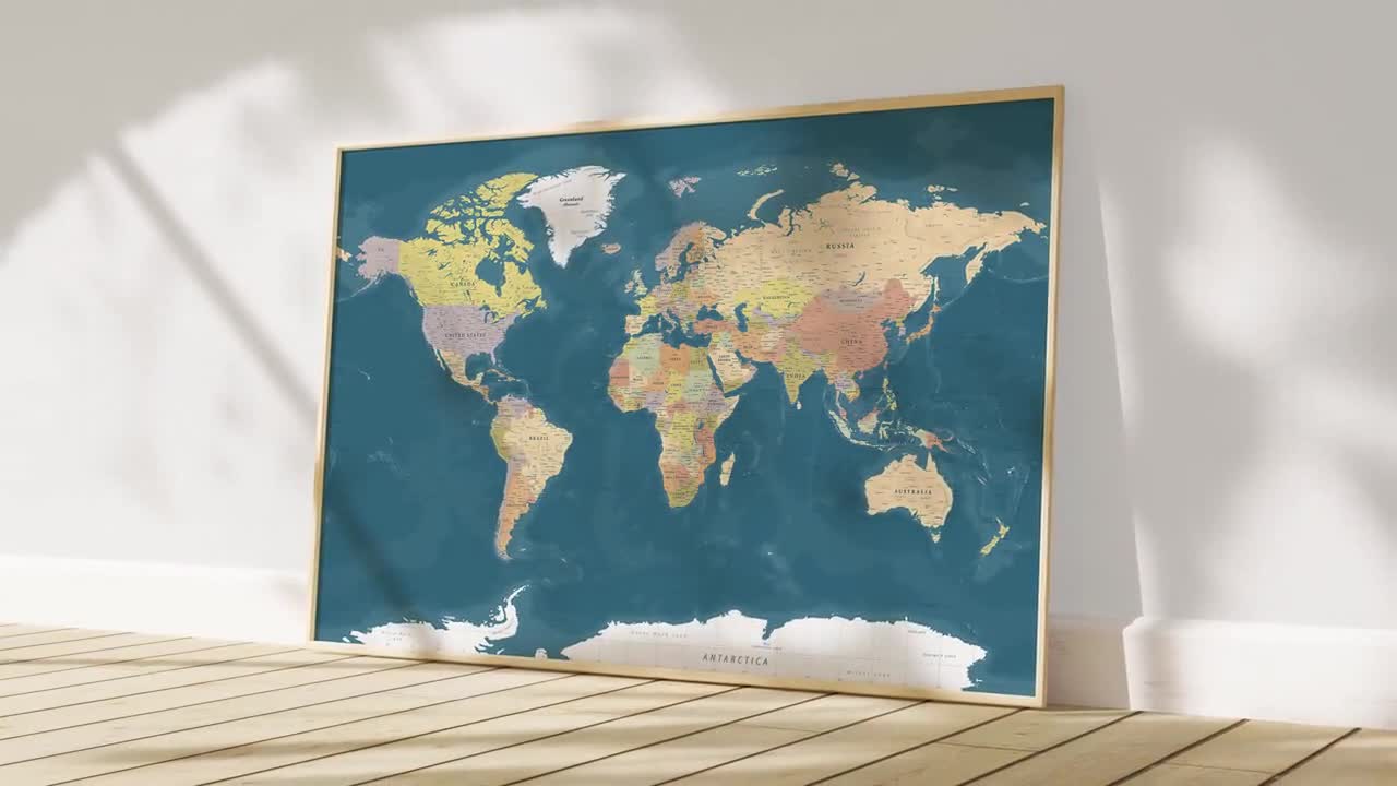 詳細な政治世界地図 ヴィンテージスタイル - 印刷可能な青銅地図