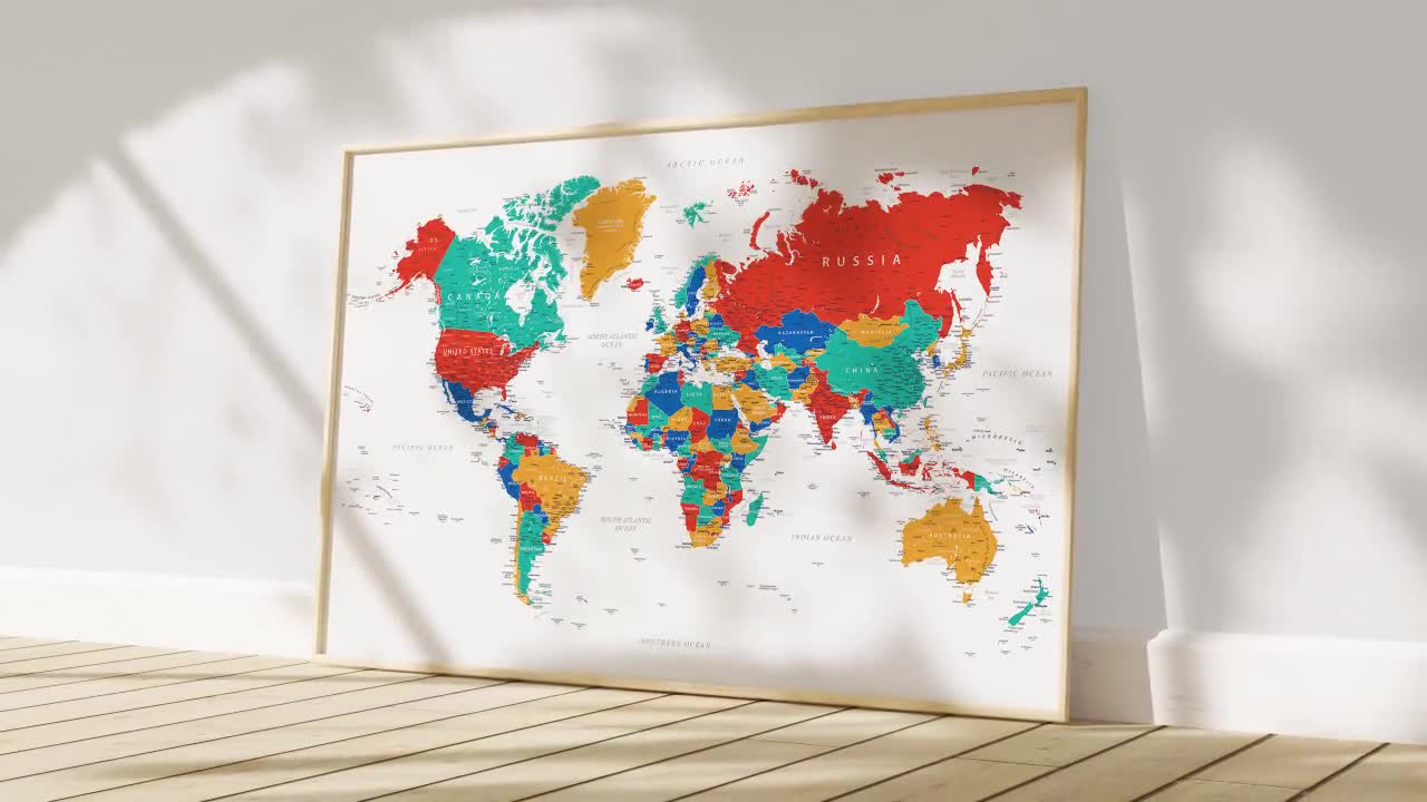 デジタルカラフル世界地図プリント - 家庭やオフィスの装飾に最適な
