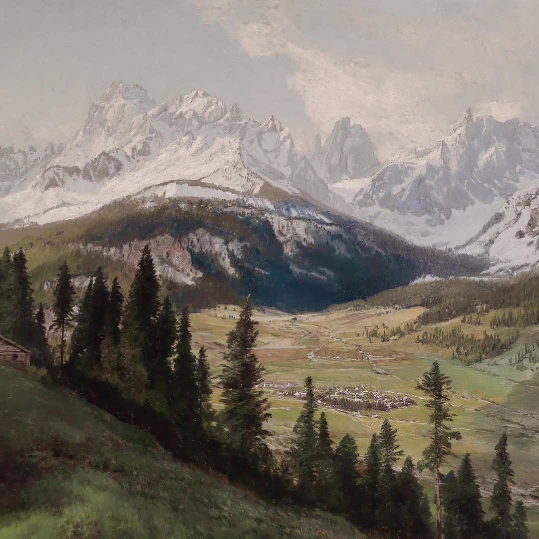 Rustic Mountain Painting, Vintage Landscape Digital Prints