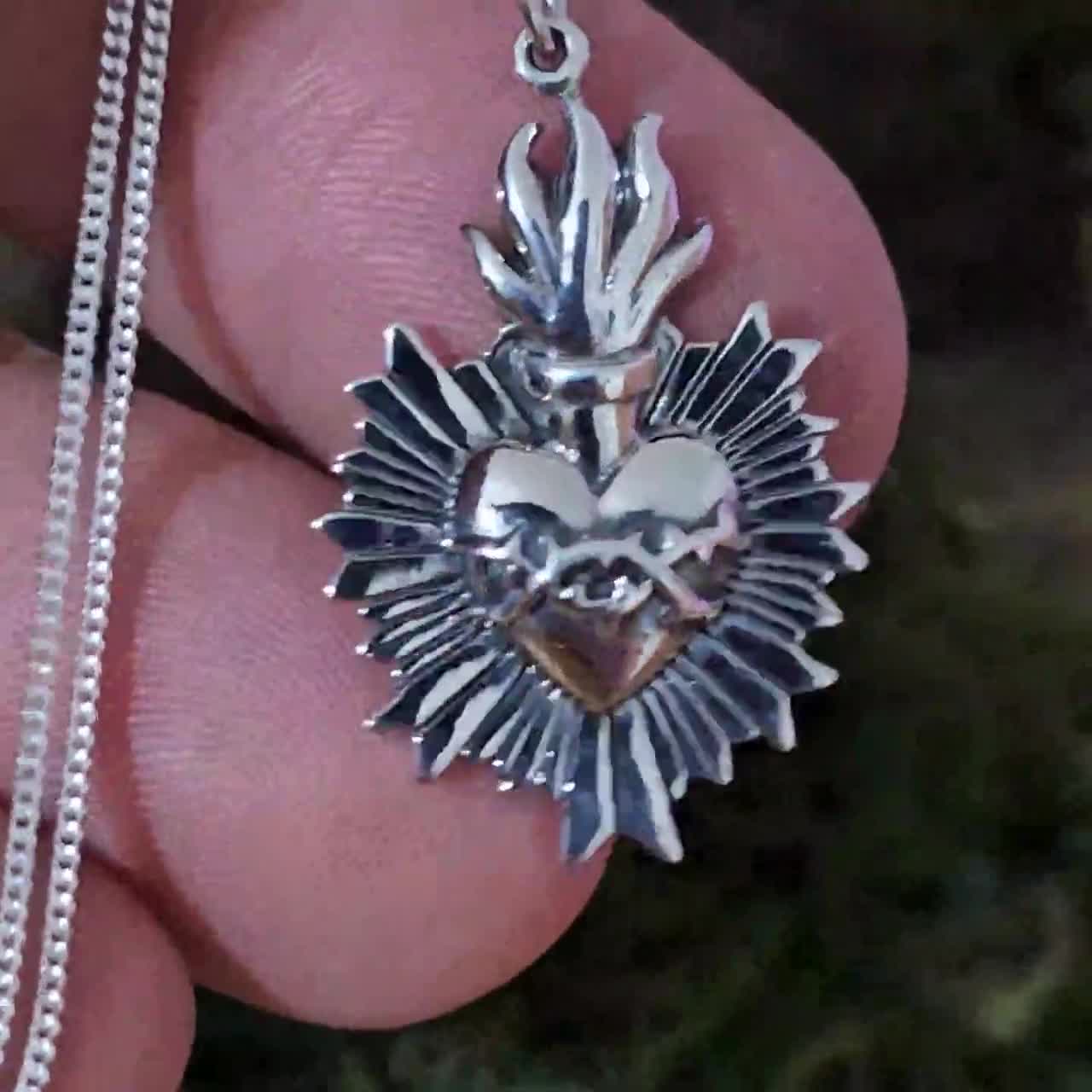 Sacred Heart of Jesus Necklace Sterling Silver Catholic Christian