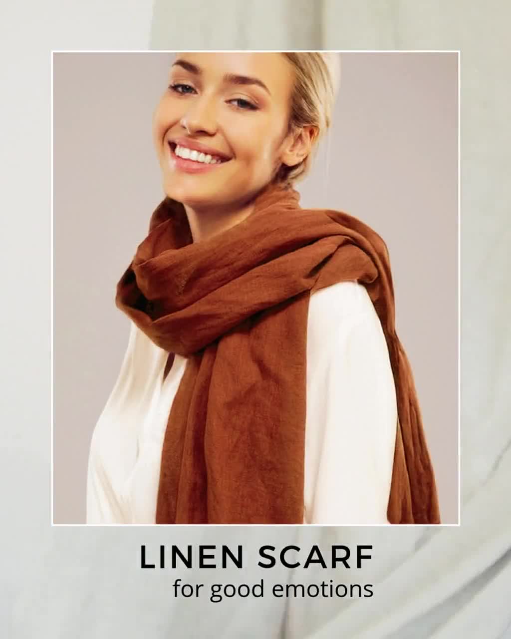 Burnt Orange Linen Scarf/ Unisex Scarf/ Stylish Natural Linen