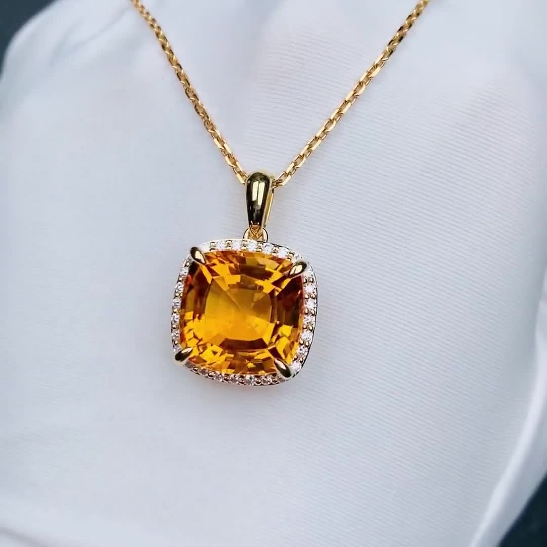 7.5カラット 天然シトリンペンダントネックレス 本物の宝石 10K/14K