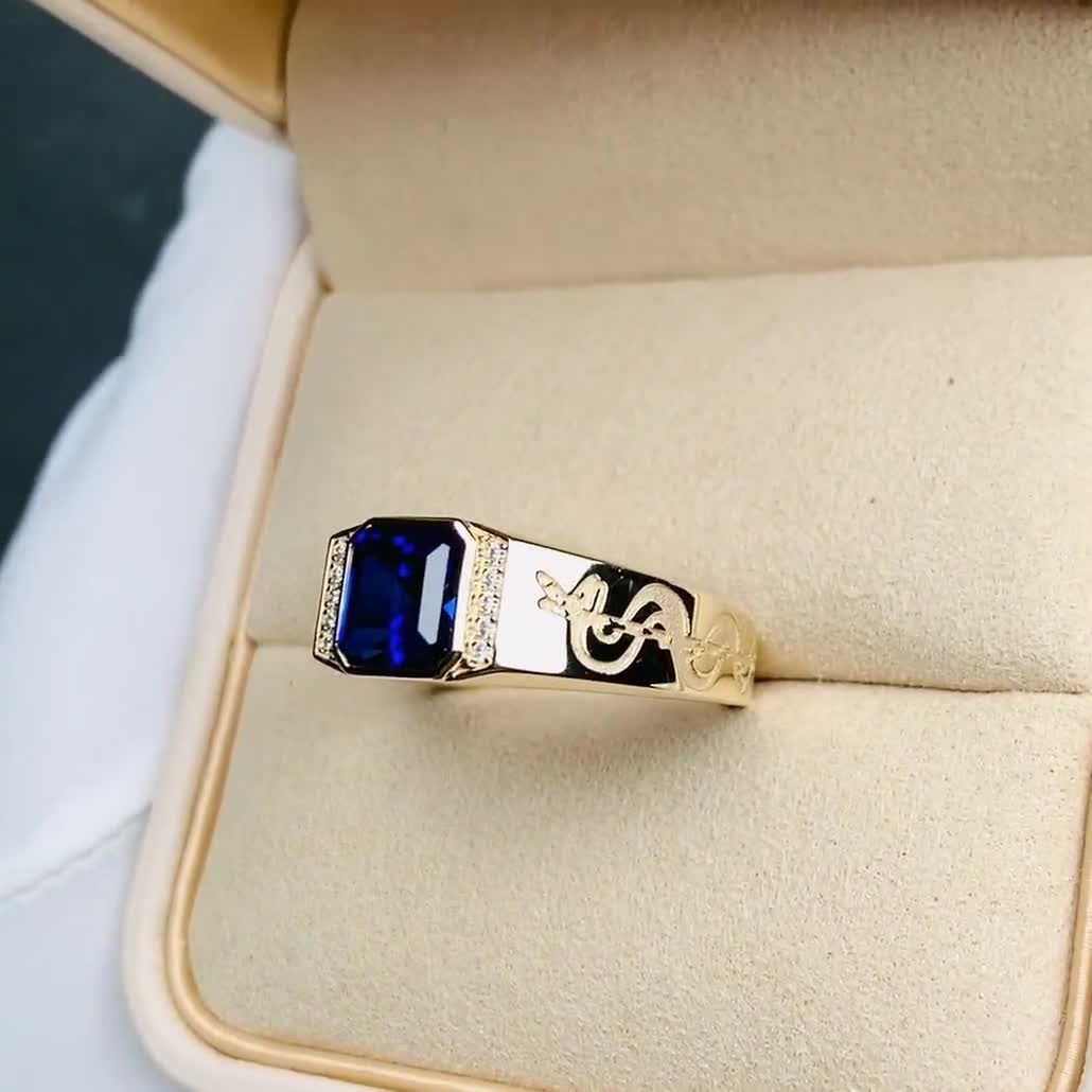 ブルーサファイア メンズリング 18K/14K/10K イエローゴールド