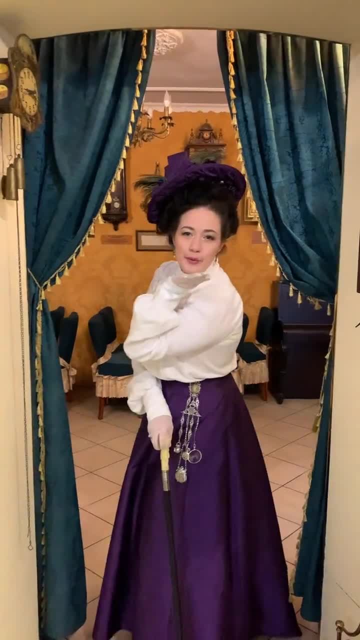 エドワード朝の扇形スカート：1900年代のインクバイオレットタフタ