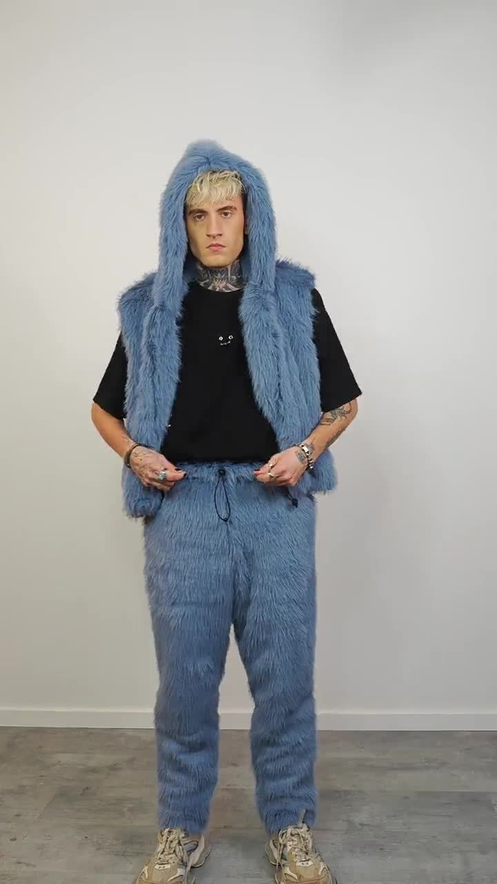 Blue Faux Fur Jacket Shaggy Cropped Bomber Short Going Out Coat