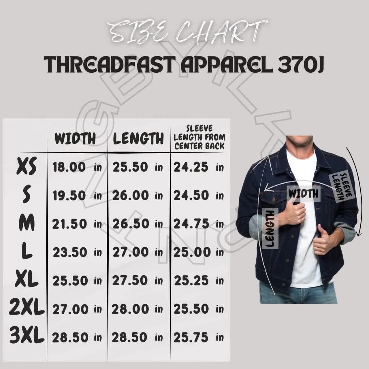 デニムジャケットのサイズ表 | Threadfast Apparel 370Jのサイズ表
