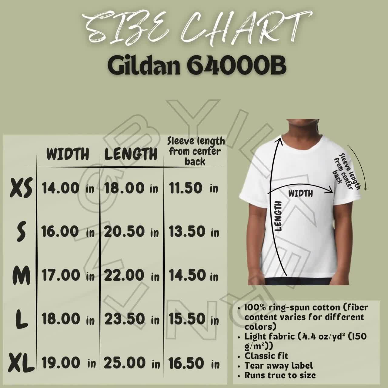 Kid's Tee Size Chart I Gildan 64000B Size Chart I Size Chart