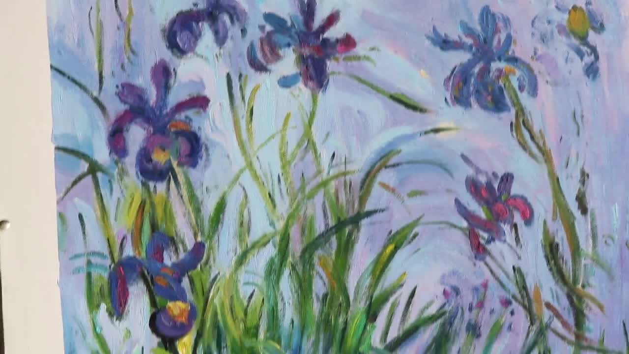 ライラックのアイリス - クロード・モネの手描きの油絵の複製、風景の